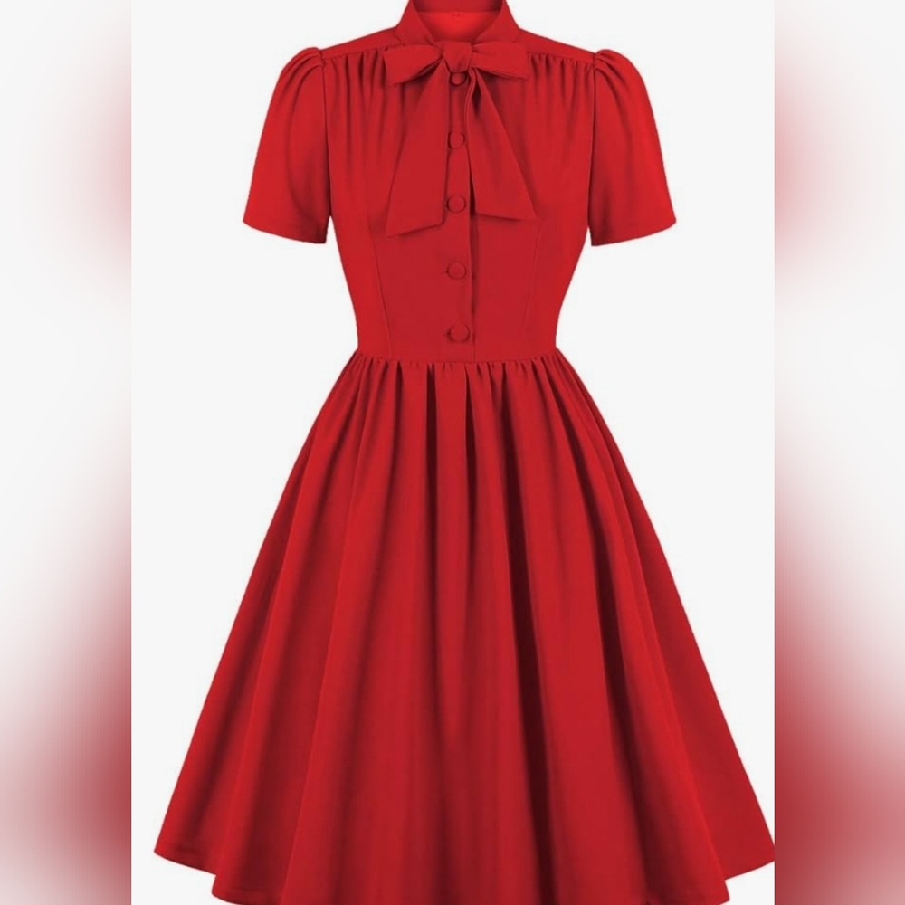 Solid Red Vintage button down dress